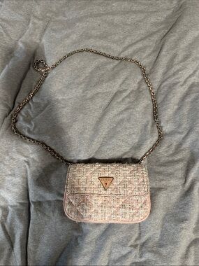 GUESS Pink Tweed Chain Strap Crossbody